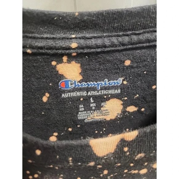 Champion Men's Melting Script Graphic Logo Tee Shirt Custom Bleach Dye Sz L - Picture 2 of 7